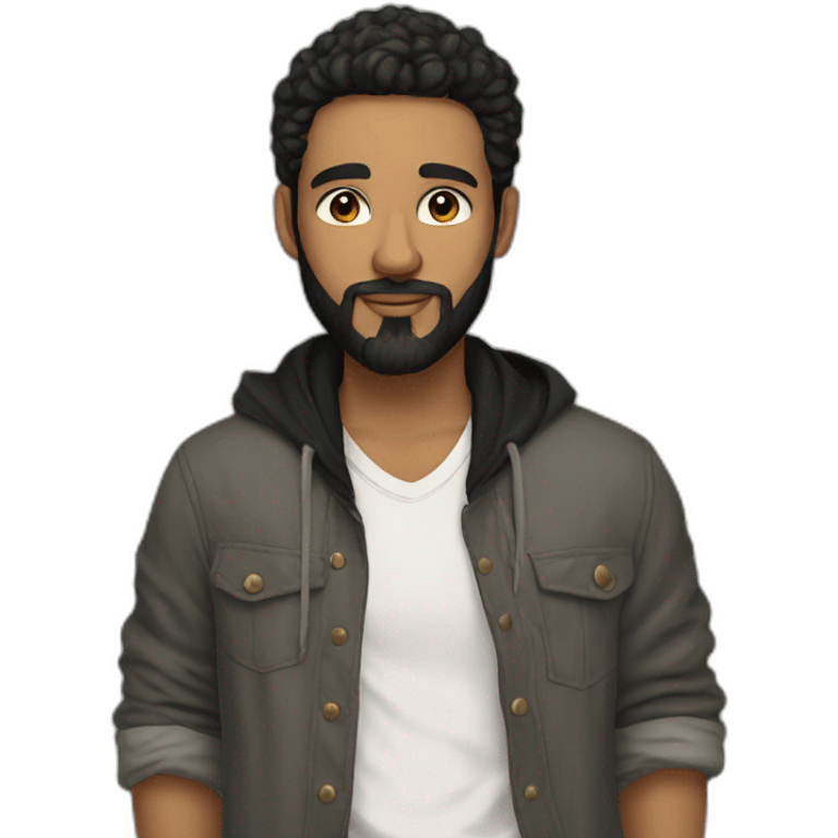 young white artist with black beard with baggy clothes emoji