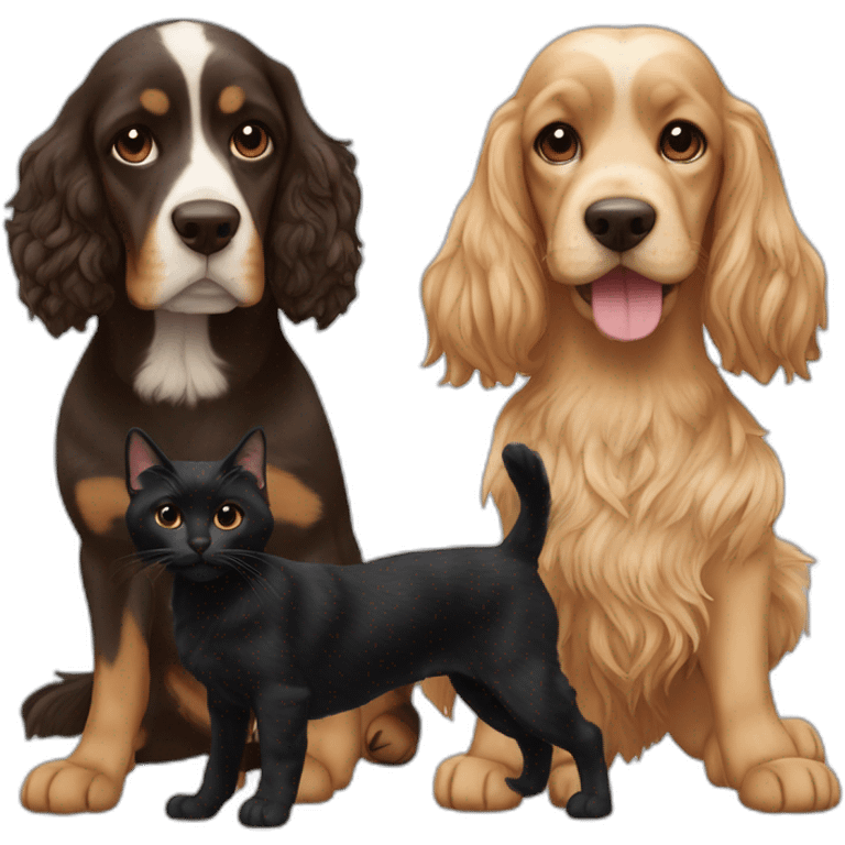 the three musketeersn with one cocker spaniel dog + 2 black cats emoji