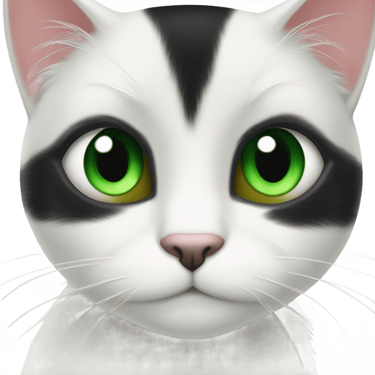 White and black cat with green eyes emoji