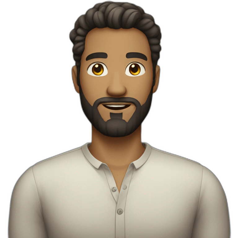 Confident bearded man in shirt with little light skin tome emoji