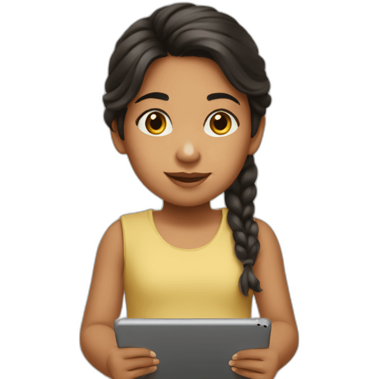 Little Latino girl with an ipad emoji