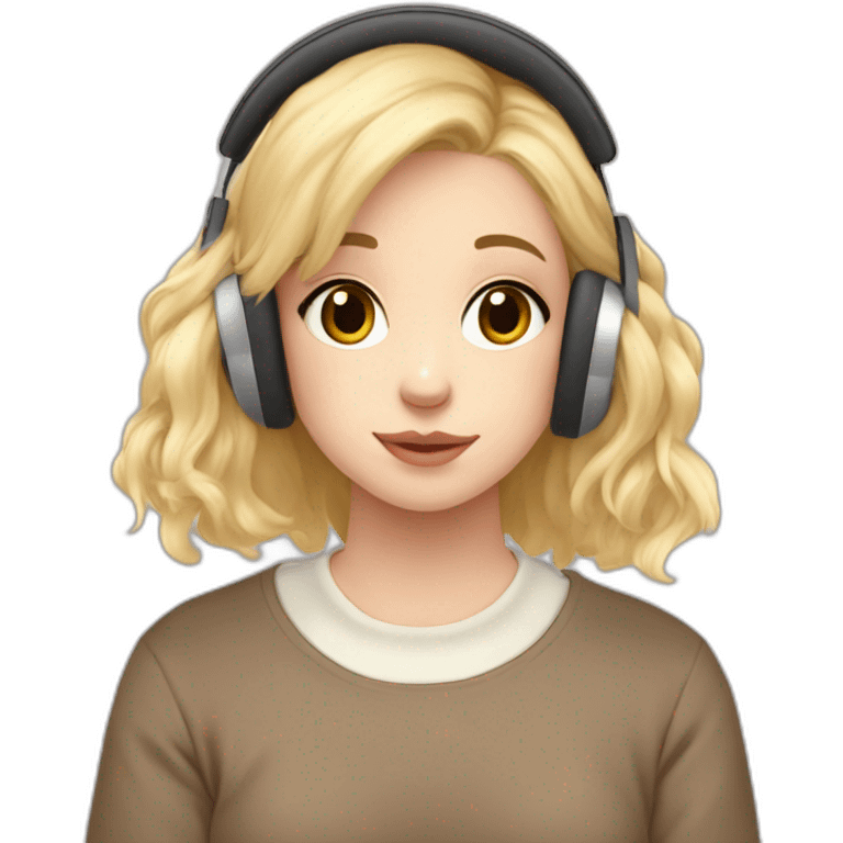 Lo-fi girl studing; headphones, teddy bear jumper, blonde hair emoji