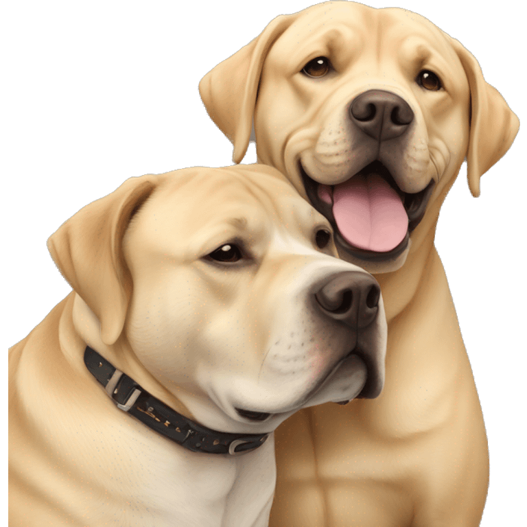 American bully and Golden Labrador retriever hug  emoji