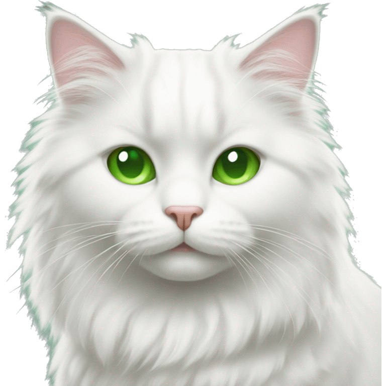 Fluffy white cat, green eyes  emoji