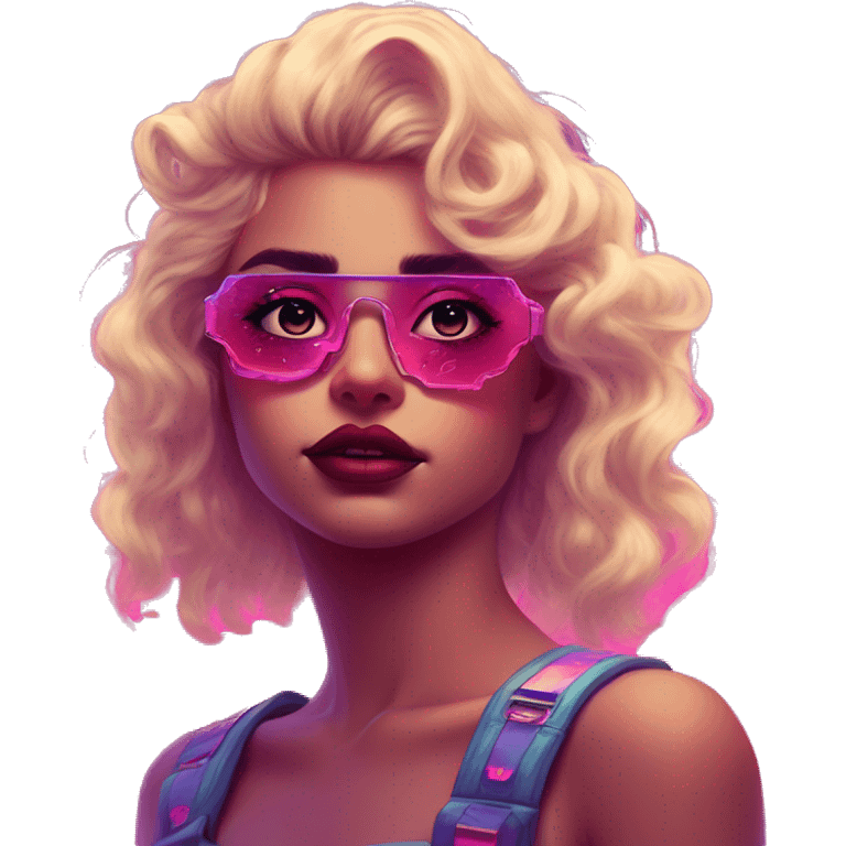 Synthwave sweetie in SNES style, oil paint, epic eyes, intricate lips, exquisite pose, beautiful, desirable, logical, Midsommar  emoji