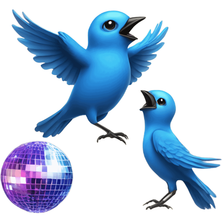 Blue birds dancing under disco ball emoji