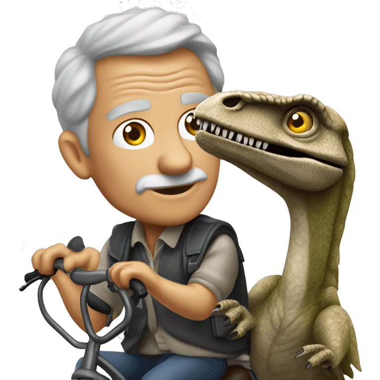 Salt and pepper haired old man riding velociraptor  emoji