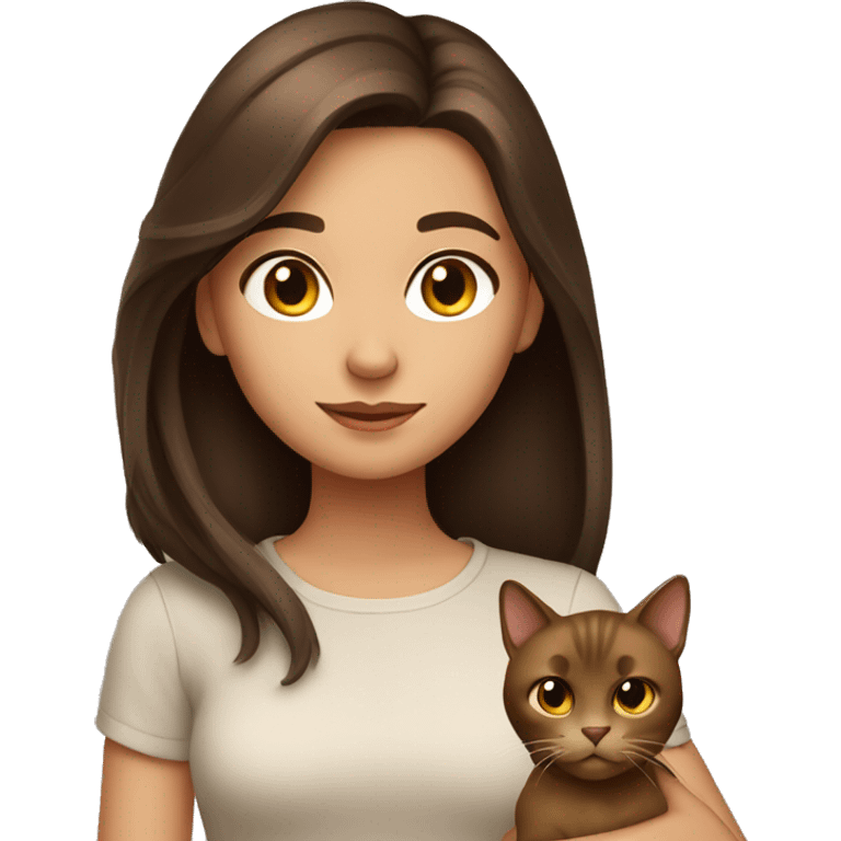 Brunette girl with brown cat emoji