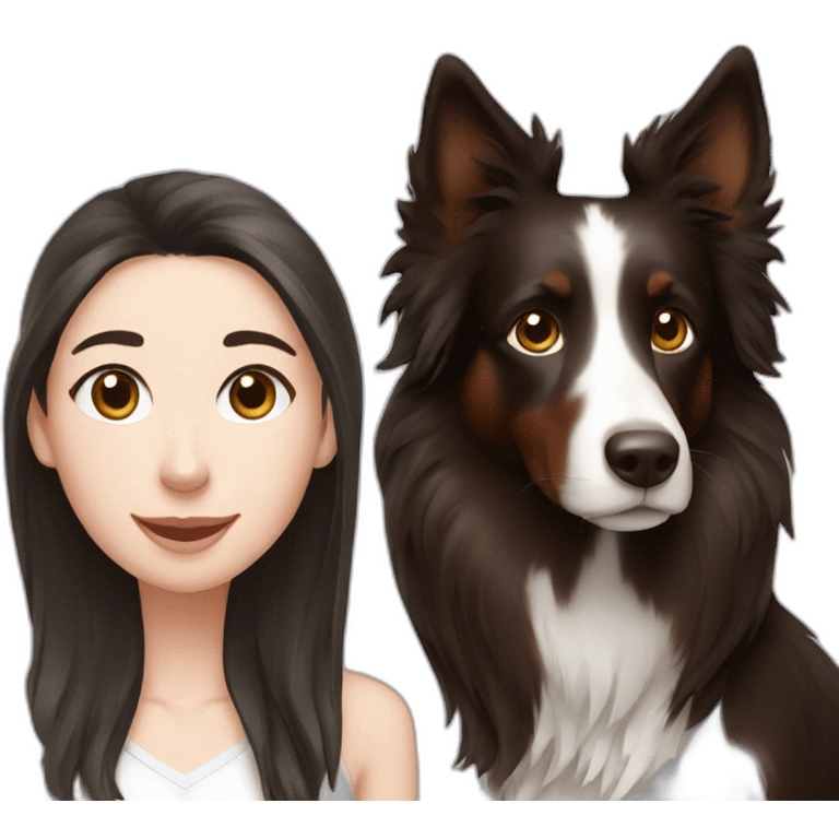 black border collie and woman with long brown hair emoji