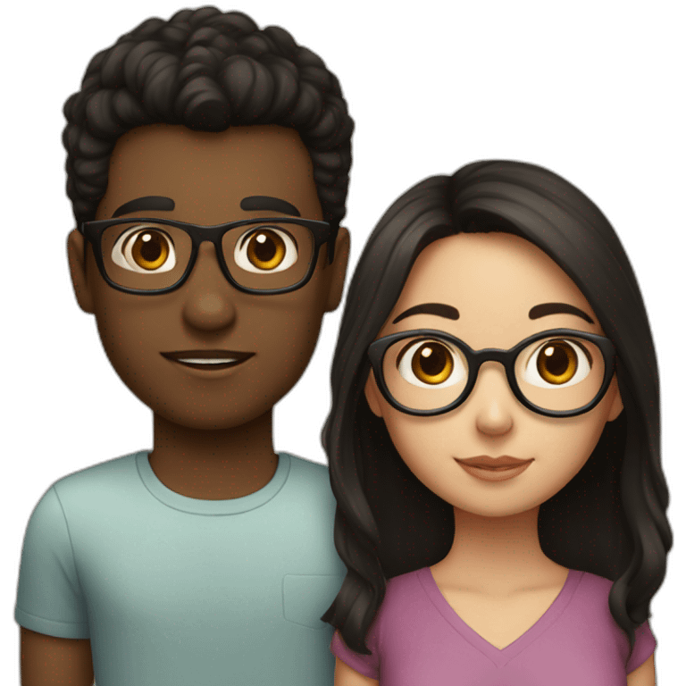 Girl with brown hair, glasses and a boy with black hair emoji