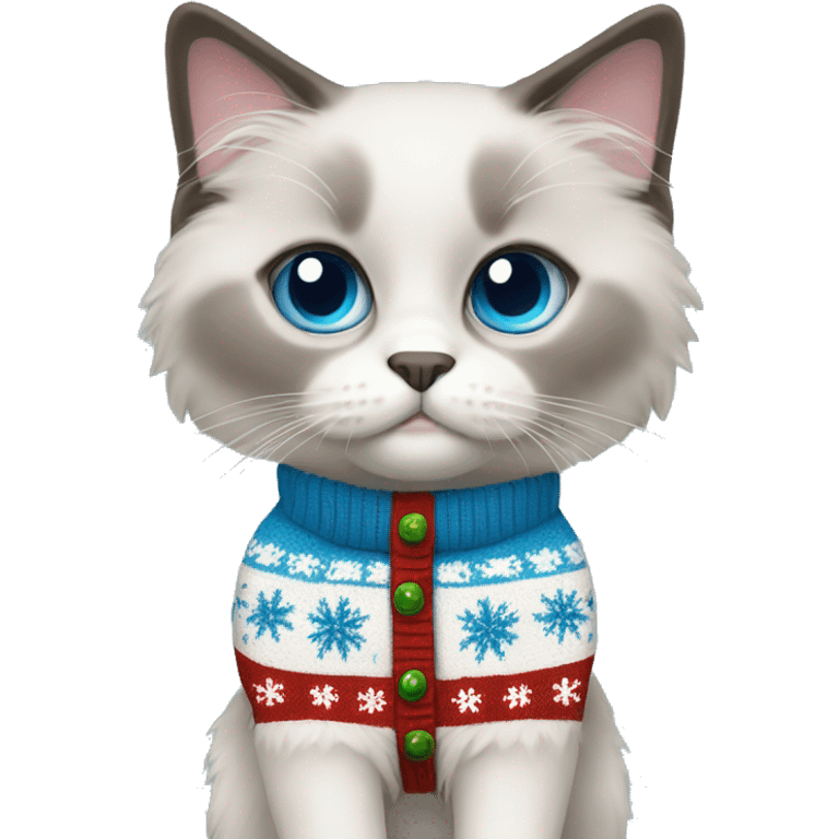 Ragdoll with blue eyes wearing a christmas sweater emoji