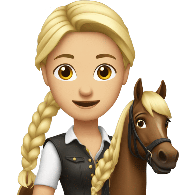 Blonde girl with braid on horseback dark bay arabian emoji