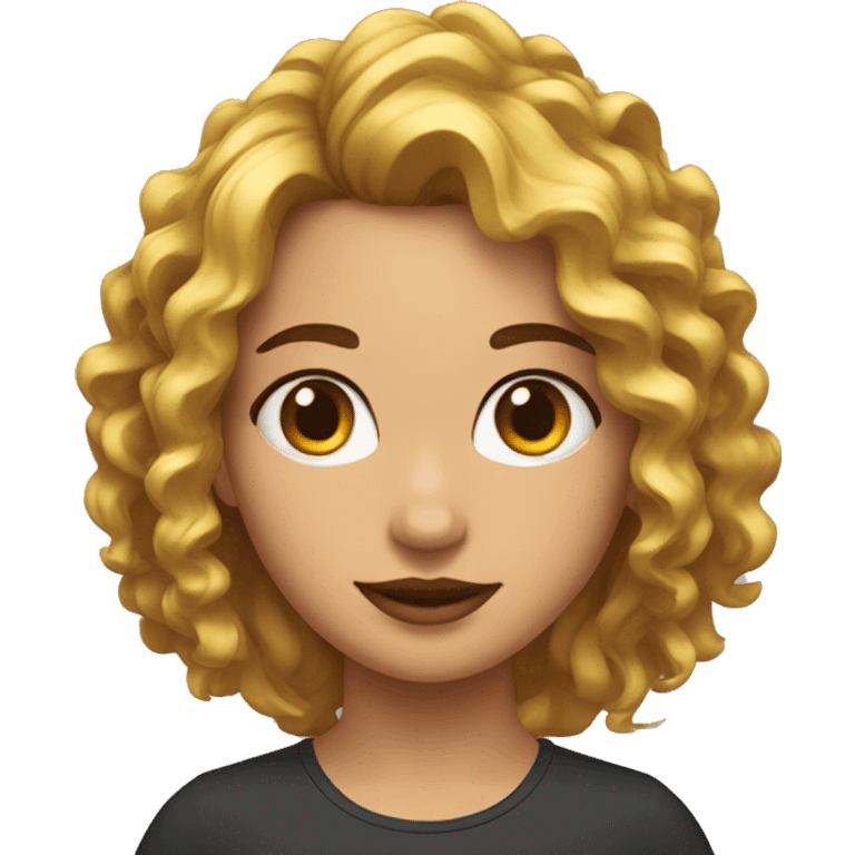 Chica con cabello rizado y pollina emoji