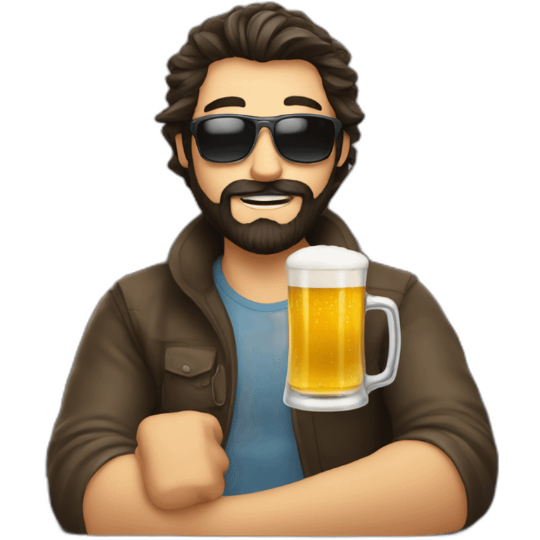 Dark hair beard man drinking beer and riding a plane emoji