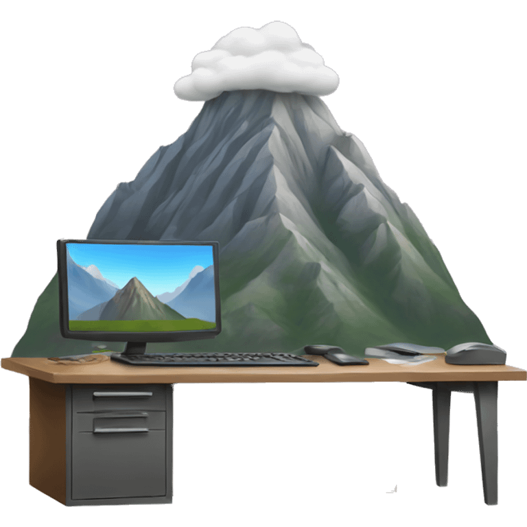 MOUNTAIN WITH A FACE TYPING ON A COMPUTER  emoji