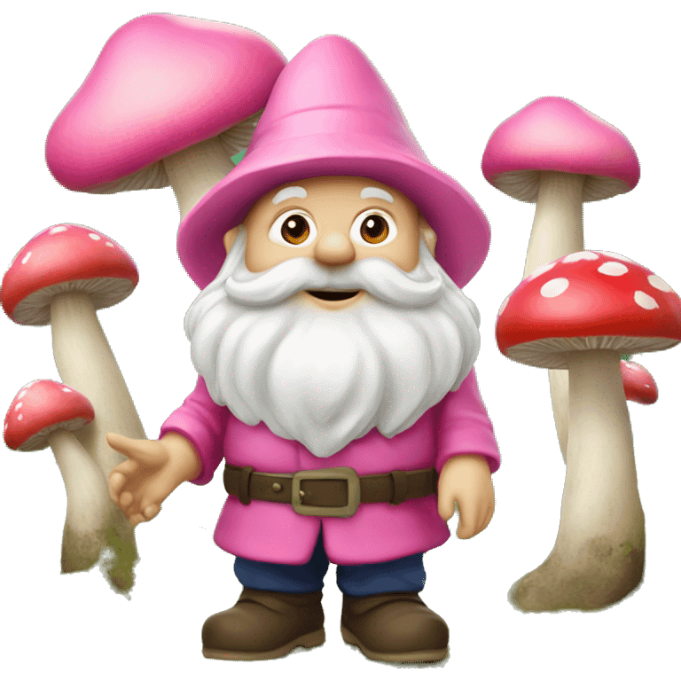 Pink garden gnome with mushrooms emoji