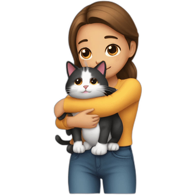 girl hug a texudo cat emoji