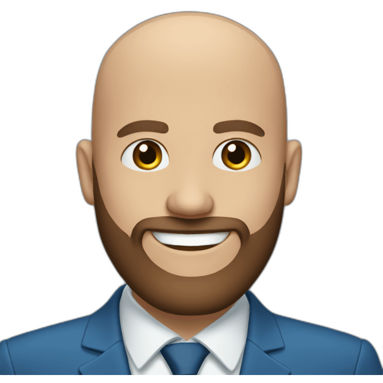 blue eyes bald smiling man with a long brown beard in a blue suit emoji