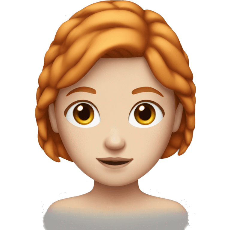 white girl with ginger hair and freckles with round head emoji