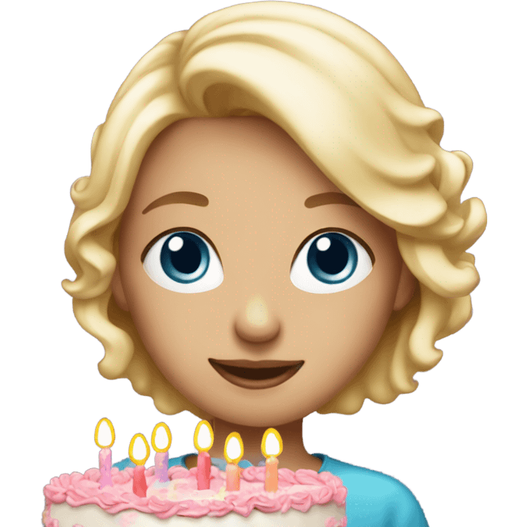 blonde girl with birthday cake emoji