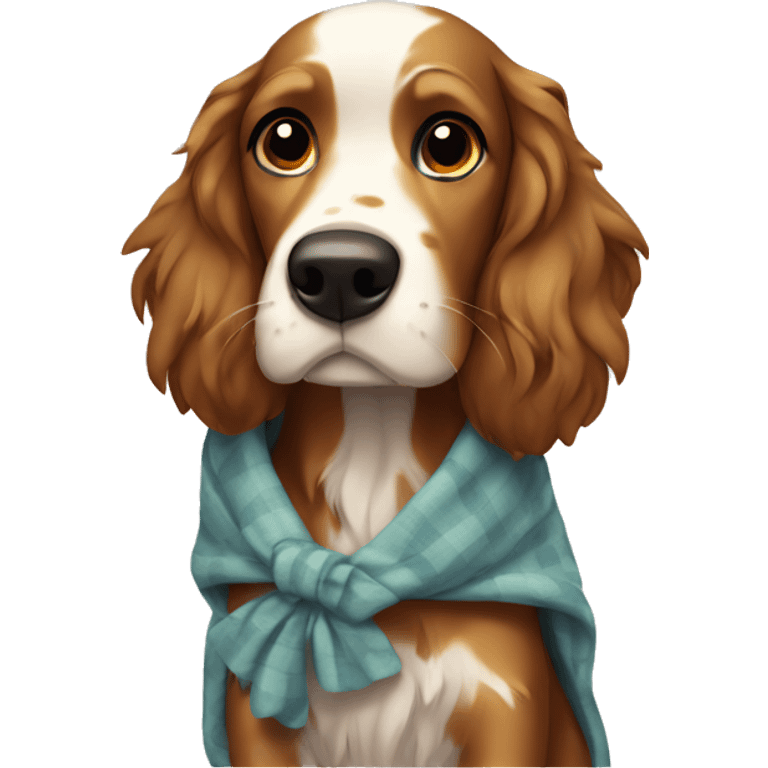 A setter with a blanket and a bow emoji