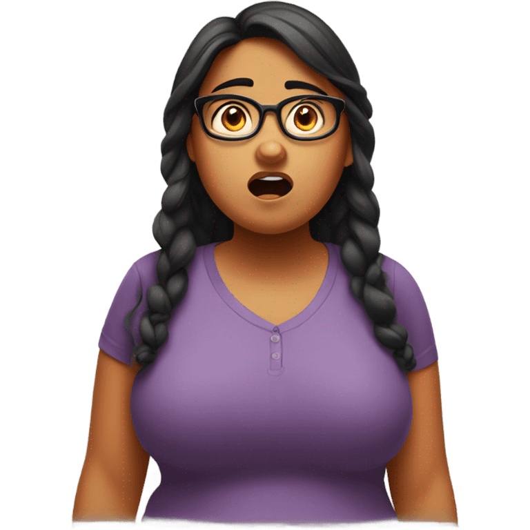 Overweight Indian girl making a wtf face with glasses on emoji