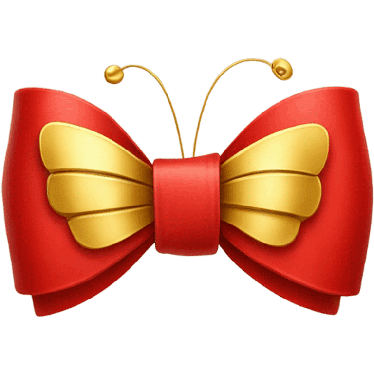 Red bow with long ends. One small gold butterfly sitting on the right corner of the bow.  emoji