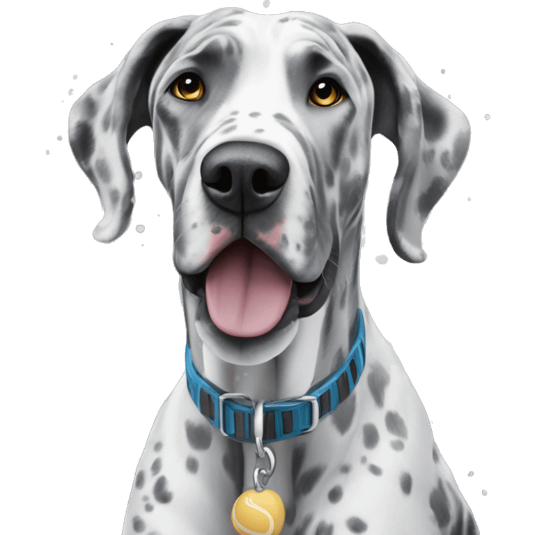 Grey Merle Great Dane playing in the snow emoji