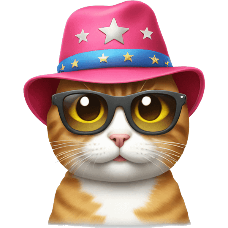 cat wearing sunglasses and a star hat emoji