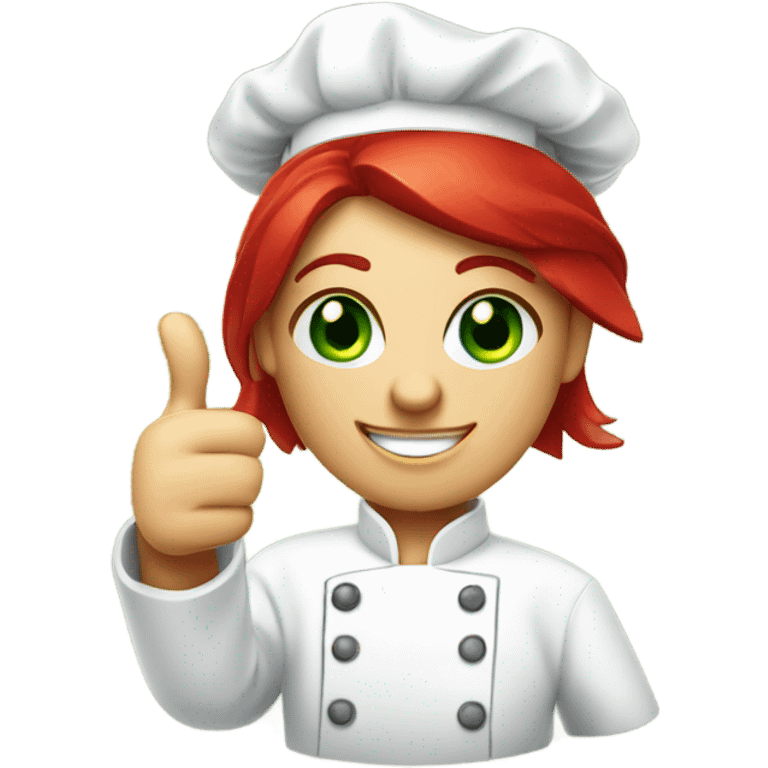 thumbs up chef hate wearing green eyes red haired female chef emoji