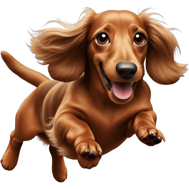 Brown long haired dachs jumping agility emoji