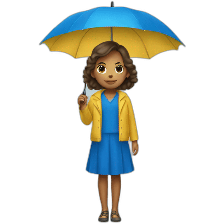 a girl in a yellow dress with a blue umbrella emoji