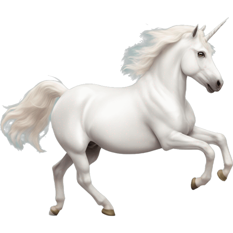 Fullbody realistic four-legged White unicorn with pastel color mane galloping emoji