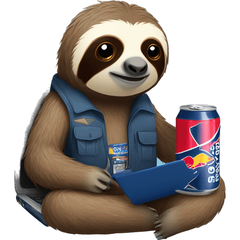 sloth with RedBull can and laptop emoji