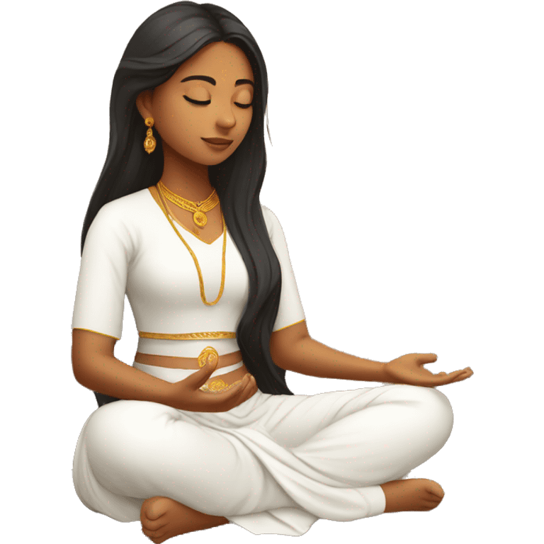 Indian girl with white dress meditation on mountain emoji