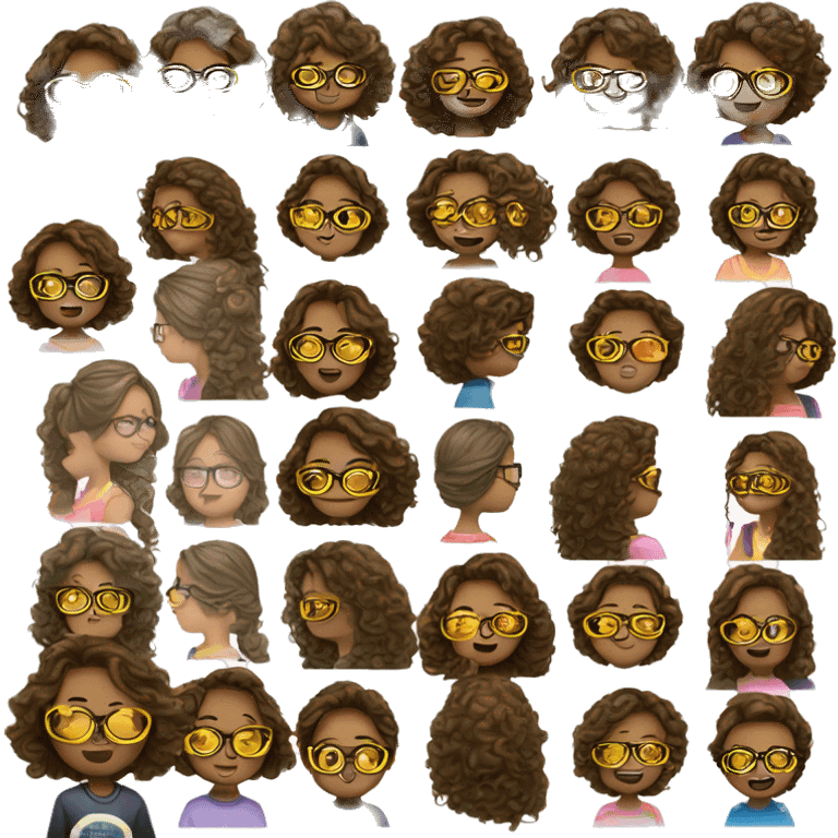 Jeune fille cheveux ondulés bruns  et lunettes dorées emoji