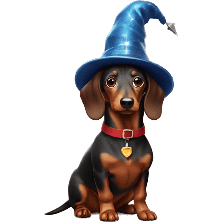 sausage dog with a wizard hat emoji