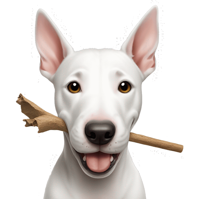 Bull terrier chewing a stick  emoji