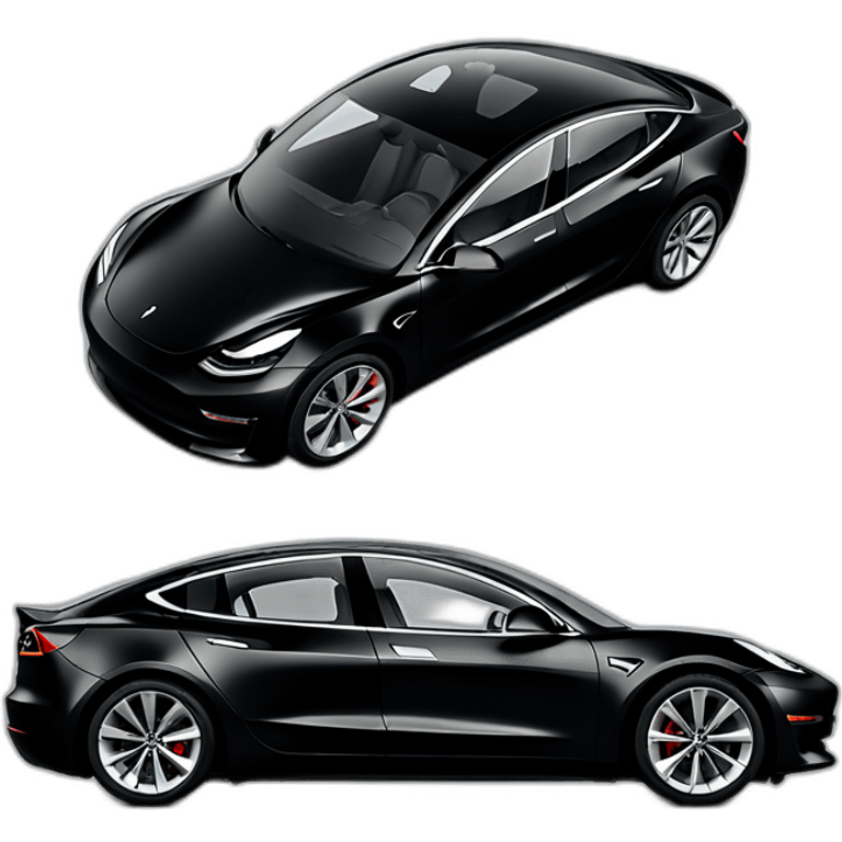 Hyper realistic black Tesla Model 3, left side view emoji