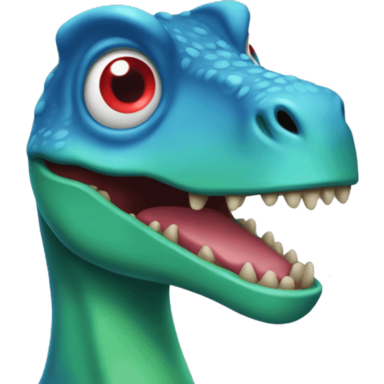 a blue/ green dino with red eyes  emoji