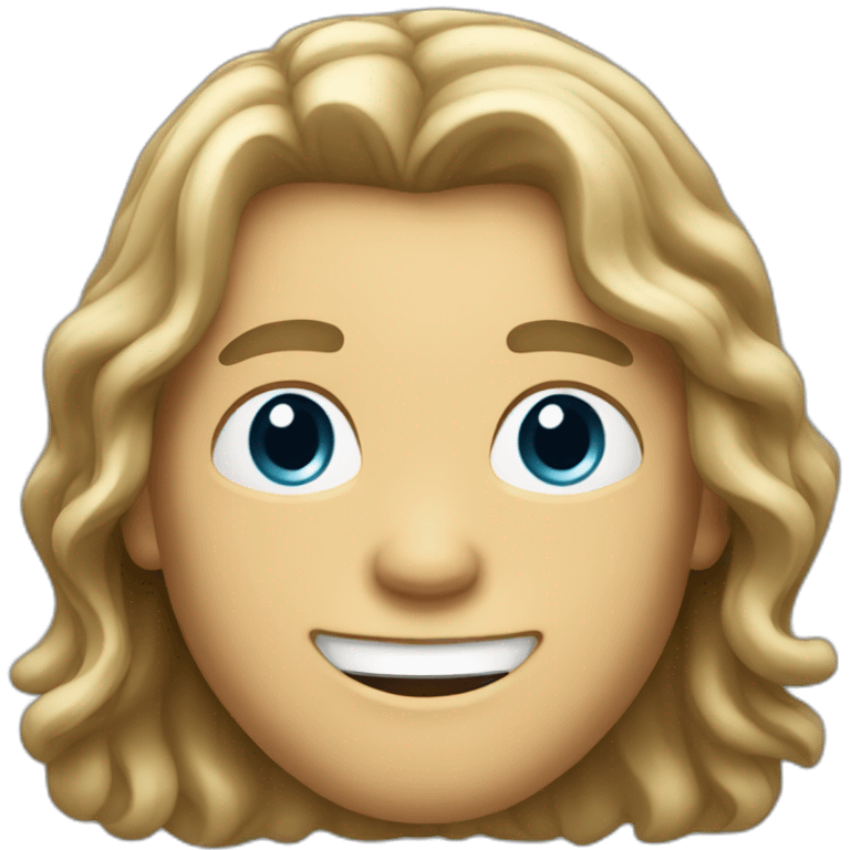 White guy with long hair and a large smile emoji