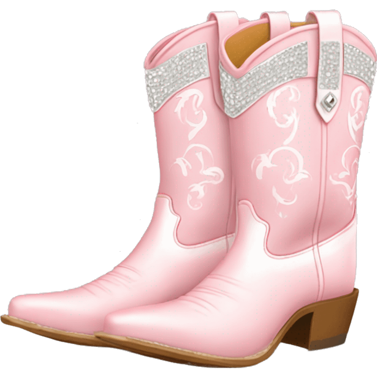 Light pink and white lined cowgirl boots with rhinestones  emoji