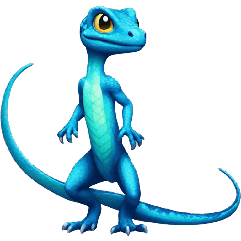 Cyan Shiny Lizard-Reptile-Raptor-Fakémon with dark-blue patterns Full Body emoji