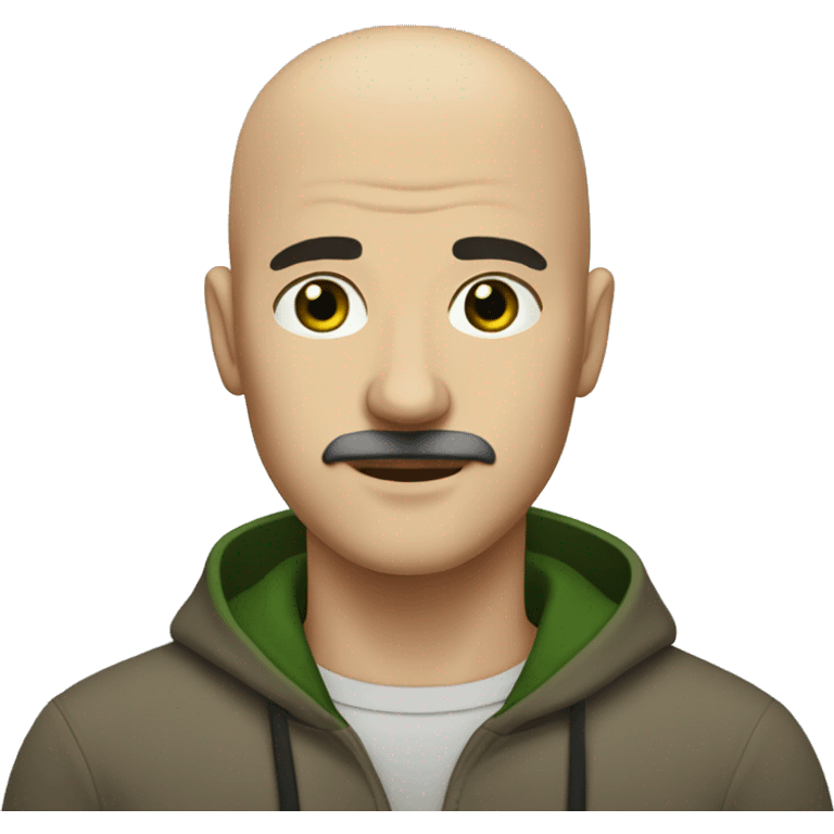 bald man with dark eyebrows green eyes and a light brown mustache  emoji