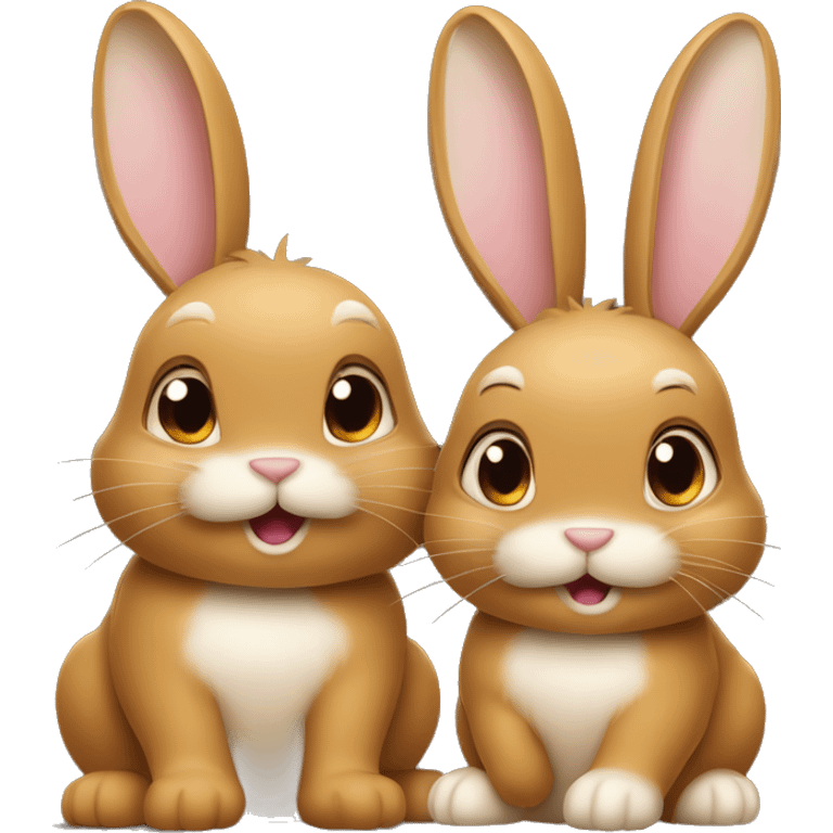 Two light caramel brown rabbits one big and one small cute  emoji