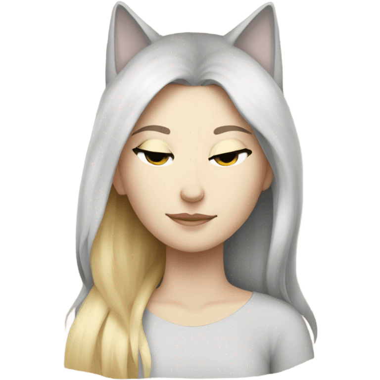 blonde girl side sleeping gray and white cat emoji