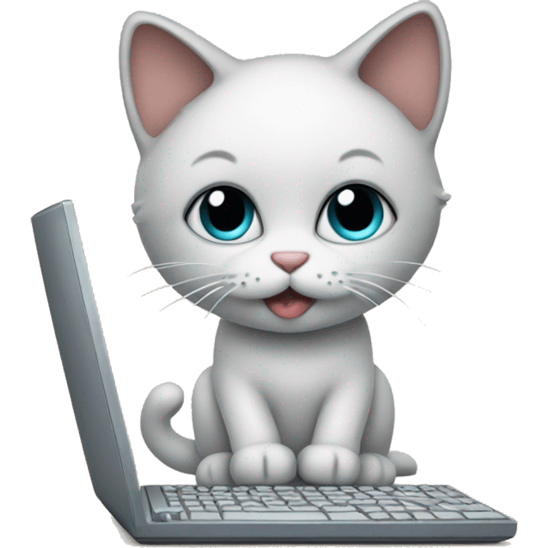 kitty with computer emoji