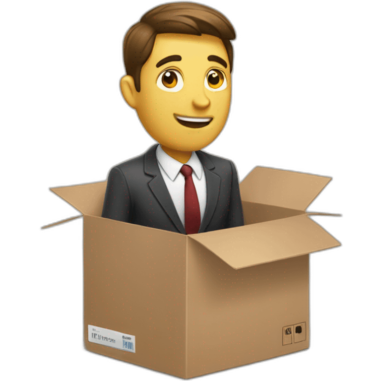 business man sticking out of box emoji