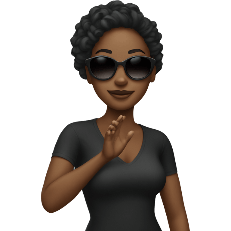 black girl with shades waving hi emoji