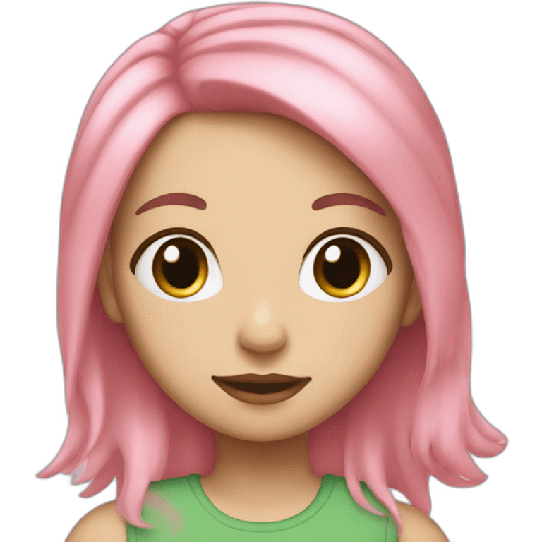 White girl who has pink and green hair emoji